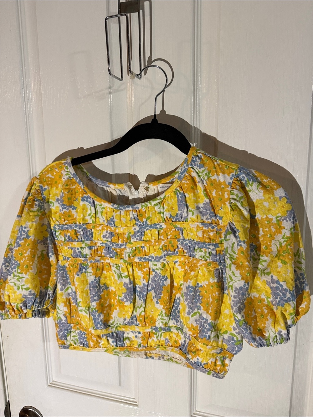 Floral Puff-Sleeve Crop Top in Yellow